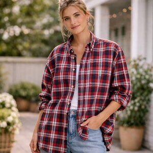U.S. Polo Assn Red Plaid Button Down Shirt XL | Unisex Oversized Layering